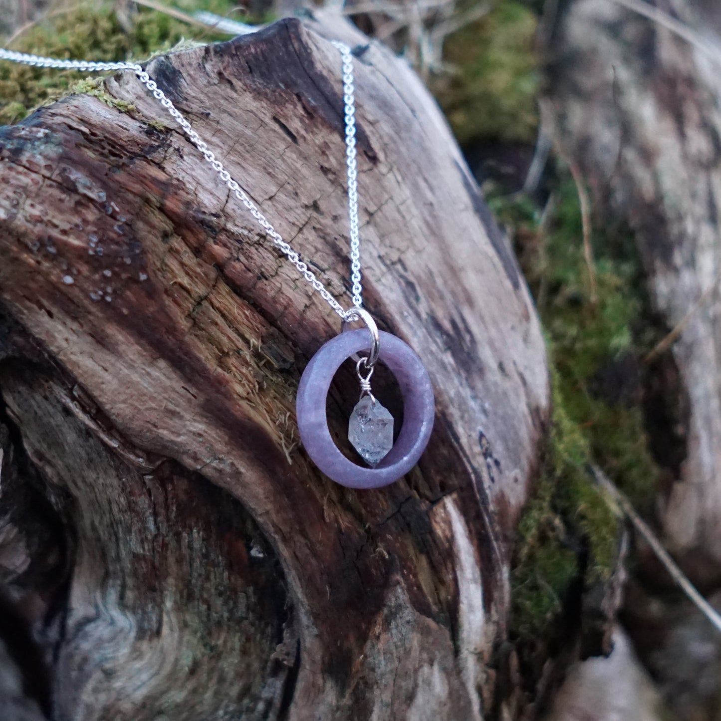 Lepidolitt & herkimer-diamant halskjede